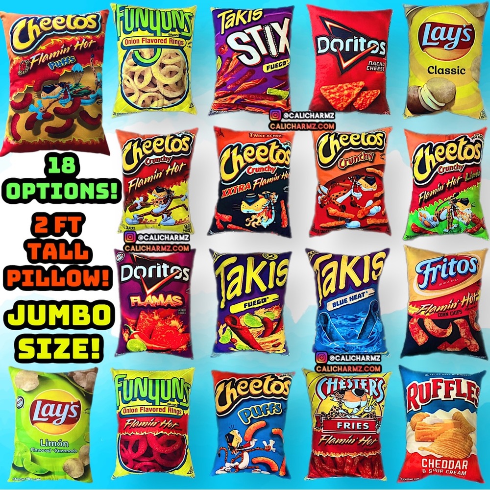 2 Foot Jumbo Sized 24x18 Hot Cheeto
Lay Takis Puffs Doritos Fries
Funyuns Pillow